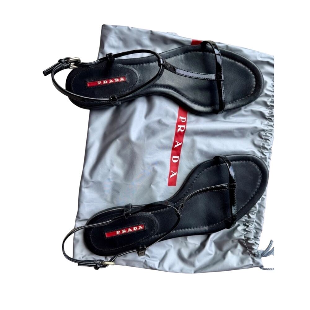Auth PRADA sandals Black patent leather in Box women’s 39 8.5 9
